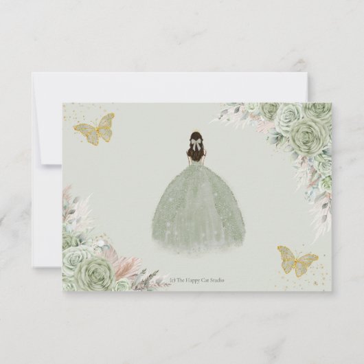 Cartons Réponse Boho Pampas Grass Sage Vert Floral Quinceañera (Dos)