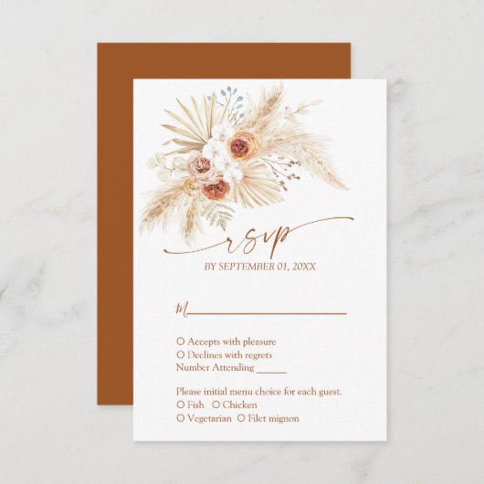 Cartons Réponse Boho Pampas Grass Terracotta Mariage (Devant / Derrière)