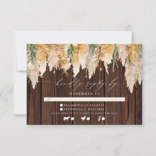 Cartons Réponse Boho Pampas Grass Wood Twinkle lumières Mariage RS
