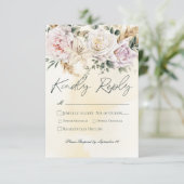 Cartons Réponse Boho Pampas & Roses Rose Mariage (Debout devant)