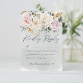 Cartons Réponse Boho Pampas & Roses Rose Mariage vert (Debout devant)