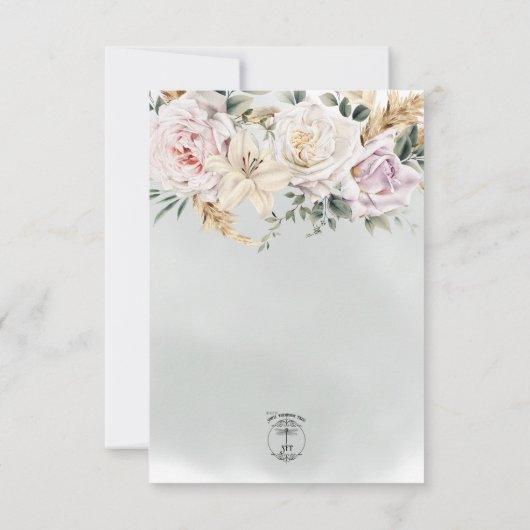 Cartons Réponse Boho Pampas & Roses Rose Mariage vert (Dos)