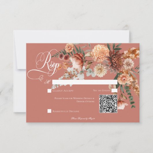 Cartons Réponse Boho Peach & Rust Floral Rust QR Code (Devant)