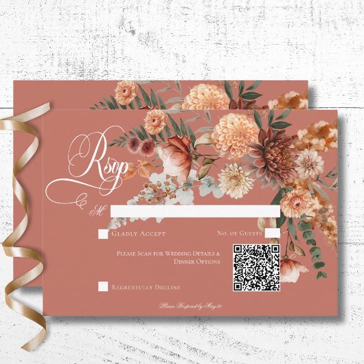Cartons Réponse Boho Peach & Rust Floral Rust QR Code