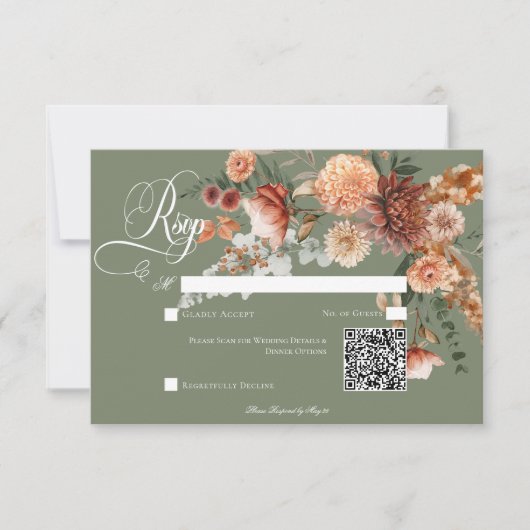 Cartons Réponse Boho Peach & Rust Floral Sage Green QR Code (Devant)