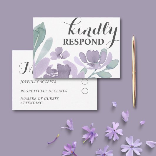 Cartons Réponse Boho Purple Aquarelle Florale Mariage