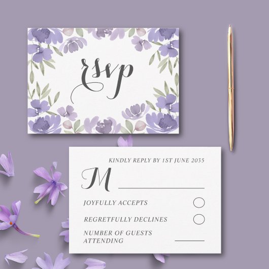 Cartons Réponse Boho Purple Aquarelle Florale Mariage