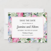 Cartons Réponse Boho rose Lilac bleu Fleurs Mariage Enregistrer la (Devant)