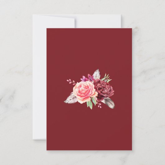 Cartons Réponse Boho Roses plumes Mariage (Dos)