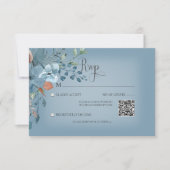 Cartons Réponse Boho Rust & Blue Floral Mariage Bleu QR Code (Devant)