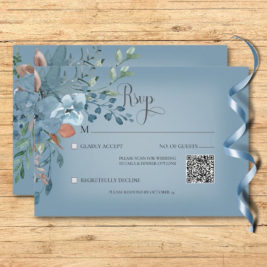 Cartons Réponse Boho Rust & Blue Floral Mariage Bleu QR Code