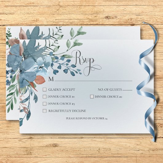 Cartons Réponse Boho Rust & Blue Floral Mariage Dîner Blanc
