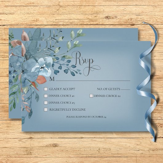 Cartons Réponse Boho Rust & Blue Floral Mariage Dîner Bleu