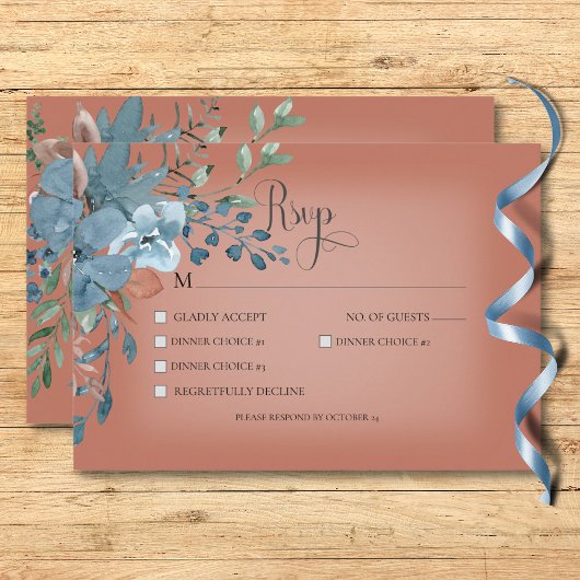 Cartons Réponse Boho Rust & Blue Floral Mariage Rust Diner