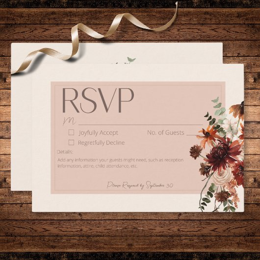 Cartons Réponse Boho Rust & Cream Automne Floral Sans Dîner
