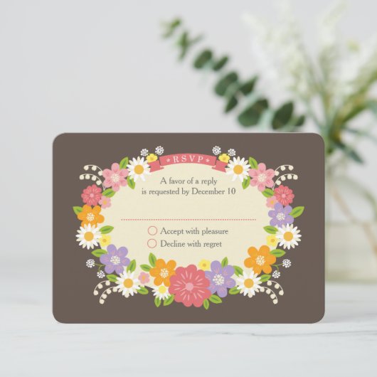 Cartons Réponse Boho Rustic Floral Mariage (Debout devant)