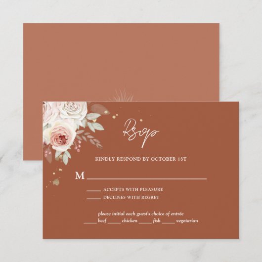 Cartons Réponse Boho Rustic Floral Terracotta Mariage (Devant / Derrière)