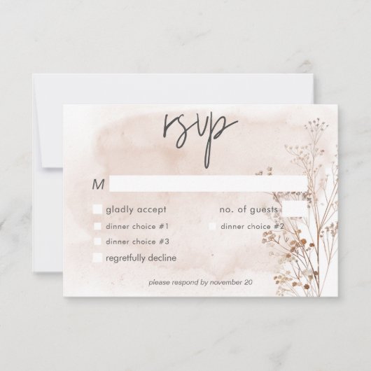 Cartons Réponse Boho Rustic Pampas & Dîner De Bouquet D'Herbe Séch (Devant)