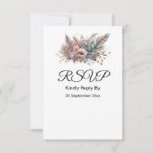 Cartons Réponse Boho rustique argent et rose floral (Devant)