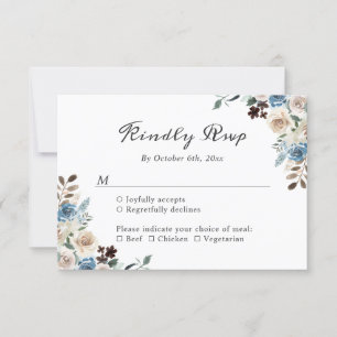 Cartons Réponse Boho Rustique Dusty Blue Floral Mariage