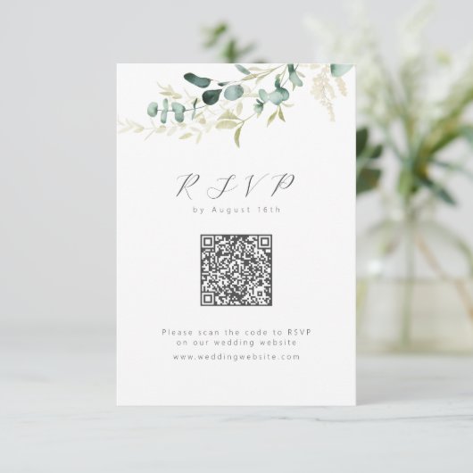 Cartons Réponse Boho rustique eucalyptus mariage de code QR (Debout devant)