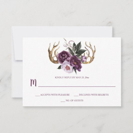 Cartons Réponse Boho rustique Plum violet Peoneries rose Antlers (Devant)