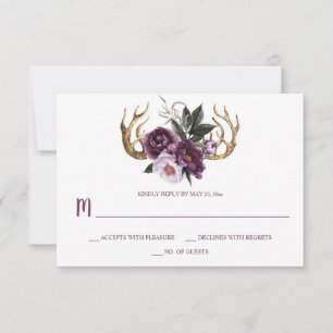 Cartons Réponse Boho rustique Plum violet Peoneries rose Antlers