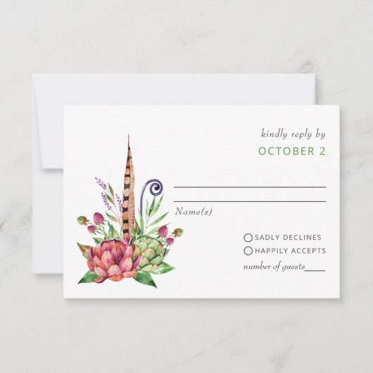 Cartons Réponse Boho Rustique Succulent Cactus Mariage de verdure (Devant)