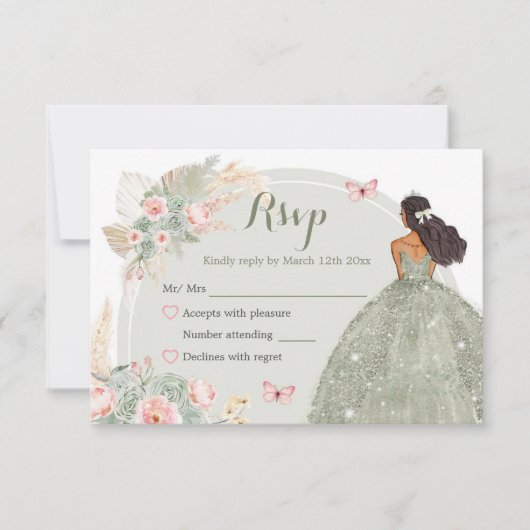 Cartons Réponse Boho Sage Green Blush Pink Quinceañera (Devant)