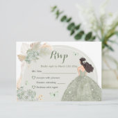 Cartons Réponse Boho Sage Green Floral Princesse Quinceañera (Debout devant)