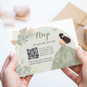 Cartons Réponse Boho Sage Green Floral Quinceañera QR