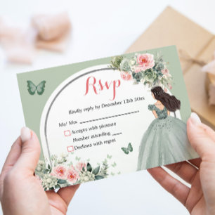 Cartons Réponse Boho Sage Vert rose Floral Princesse XV Años