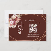 Cartons Réponse Boho Terracotta & Burgundy Floral QR Code Wedding  (Dos)