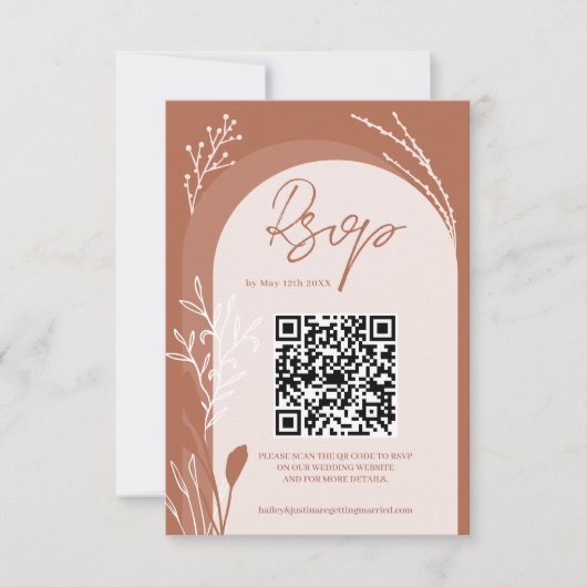 Cartons Réponse Boho terracotta floral Qr code script arch mariage (Devant)