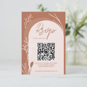 Cartons Réponse Boho terracotta floral Qr code script arch mariage (Debout devant)