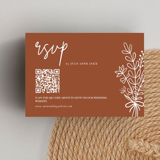 Cartons Réponse Boho Terracotta Orange Brûlé Code QR de Mariage