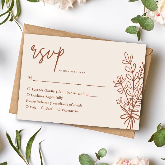 Cartons Réponse Boho Terracotta Orange Brûlé Mariage Rustique