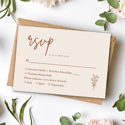 Cartons Réponse Boho Terracotta Orange Brûlé Mariage Rustique