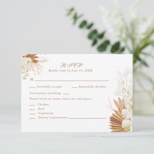 Cartons Réponse Boho Terracotta Pampas Grass and Orchids Wedding (Debout devant)