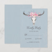 Cartons Réponse Boho Vache Crâne Floral Blush Aquarelle rose Bleu (Devant / Derrière)