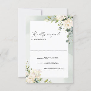 Cartons Réponse Boho Verdure Roses Blanches Hydrangeas Mariage RSV