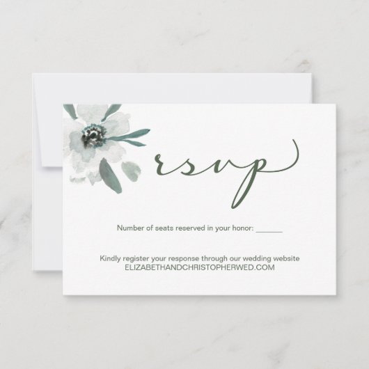 Cartons Réponse Boho vert Floral aquarelle site Mariage QR Code (Devant)