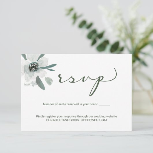 Cartons Réponse Boho vert Floral aquarelle site Mariage QR Code (Debout devant)