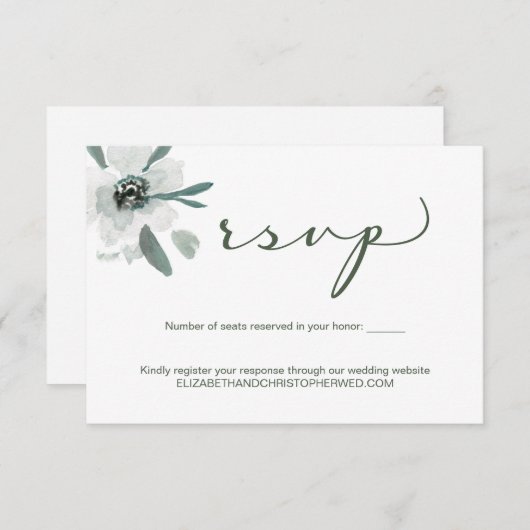 Cartons Réponse Boho vert Floral aquarelle site Mariage QR Code (Devant / Derrière)