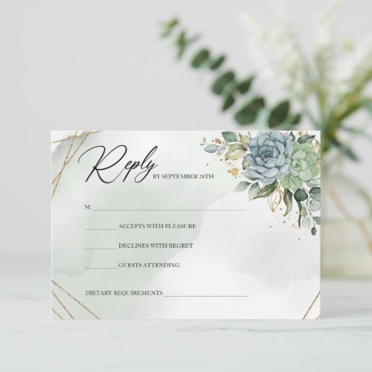 Cartons Réponse Boho vert succulent eucalyptus cadre doré (Debout devant)