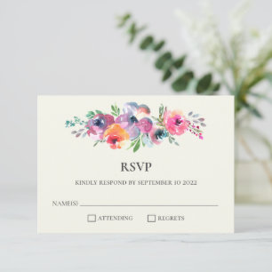 Cartons Réponse Boho Watercolor Flowers Moderne Mariage élégant