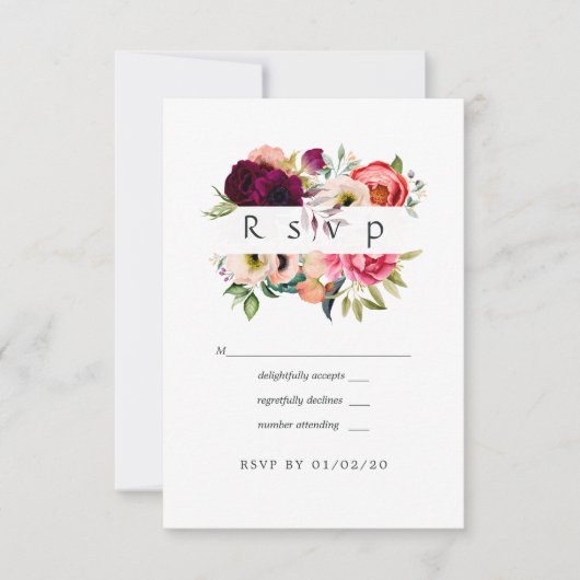 Cartons Réponse Boho Watercolor Mariage Floral (Devant)