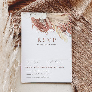 Cartons Réponse Boho White Orchids et séché Palm Feuille Mariage