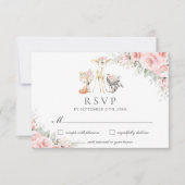 Cartons Réponse Bois Animaux Doux Blush Rose Floral Vert (Devant)