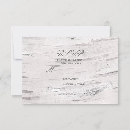 Cartons Réponse Bois de bouleau blanc Mariage rustique à la grange (Devant)